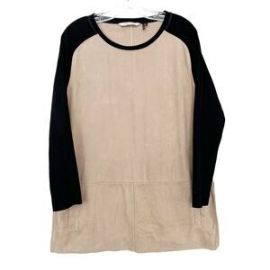 Soft Surroundings Faux Suede Tan Black Long Sleeve Top Sz S